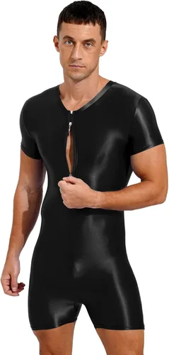 Vista 5 de YiZYiF Traje de baño brillante de una sola pieza para hombre, traje de baño con cremallera, leotardo deportivo
