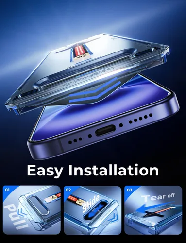 Vista 3 de MAGIC JOHN Paquete de 2 protectores de pantalla de vidrio templado para iPhone 16 de 6.1 pulgadas (no Pro), eliminación automática de polvo, sin