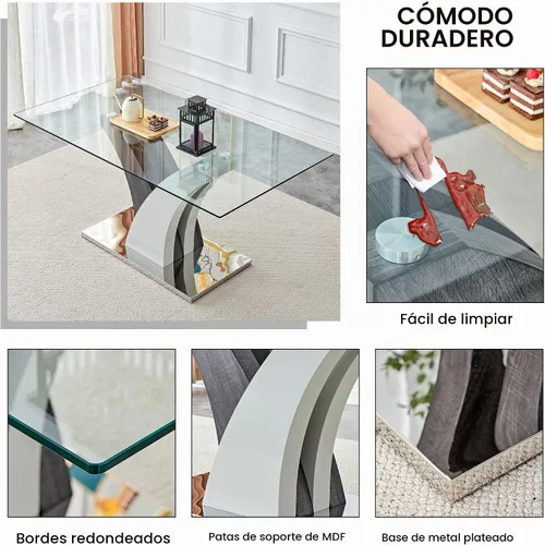 Vista 5 de NYEESS - Juego de mesa de comedor de cristal para 4, moderno juego de mesa de comedor de 63 pulgadas para 4