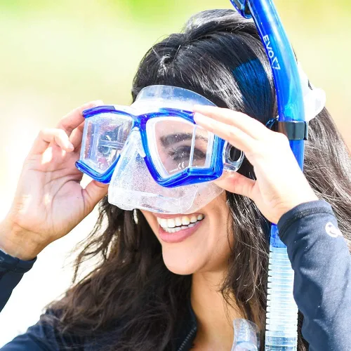 Vista 9 de EVO Hammerhead+ - Máscara de buceo panorámico de 4 lentes con válvula de purga, buceo libre, esnórquel, máscara de buceo para hombres y mujeres Negro