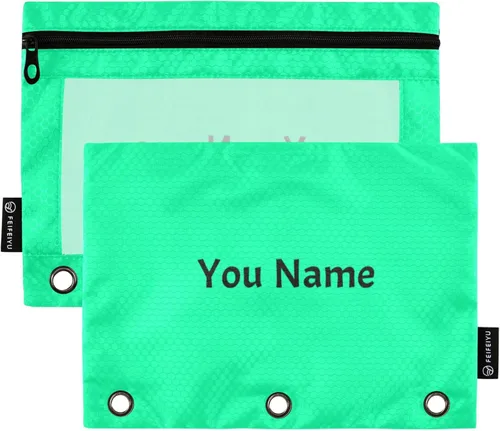 Vista 13 de Estuche naranja para carpeta de 3 anillas, paquete de 2 bolsas para lápices con ventana transparente con cremallera y ojales reforzados, estuche