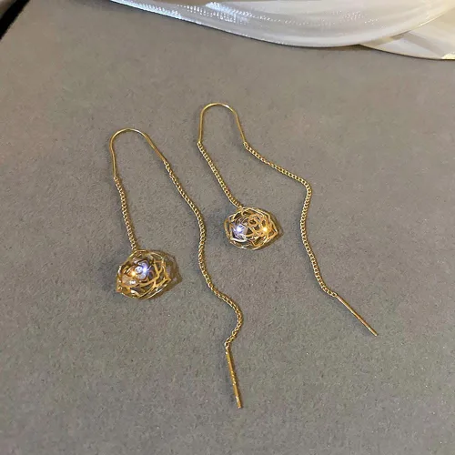 Vista 7 de Aretes largos de cadena larga con diseño de rosas para mujer, aretes largos con borla para dama de honor, boda
