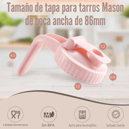 Vista 6 de Paquete de 2 tapas para frascos Mason de boca ancha en forma de V con asa, tapa con pico vertedor para frasco Mason con tapa abatible extendida