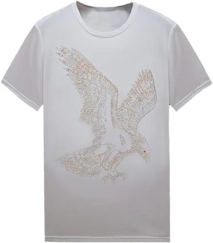 Vista 22 de HZCX FASHION Camiseta con strass brillante para Hombres y Mujeres, manga corta, con pedrería, para festivales de rock, con gemas, de algodón