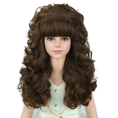 Vista 12 de PATTNIUM Pelucas vintage de colmena negra para niñas, peluca rizada negra K-negro