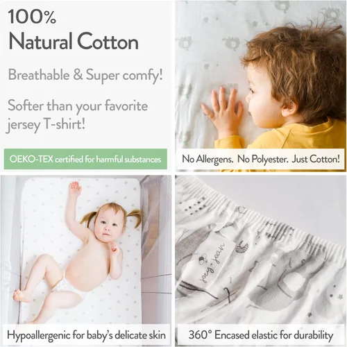 Vista 3 de Sábanas bajeras de viaje para cuna, compatibles con Guayaba Lotus, Baby Bjorn, Dream on Me Travel Cuna Playard – Se adapta perfectamente a colchones