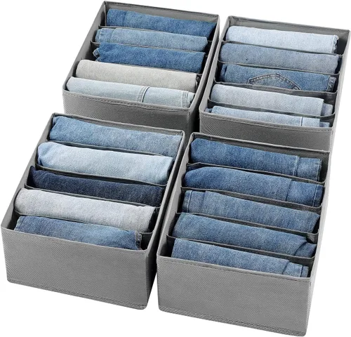 Vista 12 de Organizadores de cajones para jeans y ropa, caja de almacenamiento de armario de 5 compartimentos, organizador de ropa lavable para ropa plegada