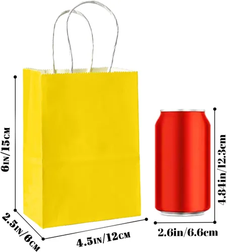 Vista 3 de Bakepacker 100 Piezas Bolsas de Regalo de Papel Mini Amarillo Brillante con Asas 6"x4.5"x2.5" Bolsas de Favor de Fiesta Múltiples Usos (Tamaño Mini)