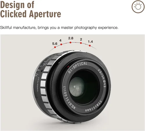 Vista 5 de TTArtisan Lente de cámara APS-C gran angular de 0.906 in F1.4 Enfoque manual para Olympus/Panasonic M43 MFT Mount EPM1 EPM2 EPL1 EPL1 EPL9 E-P6