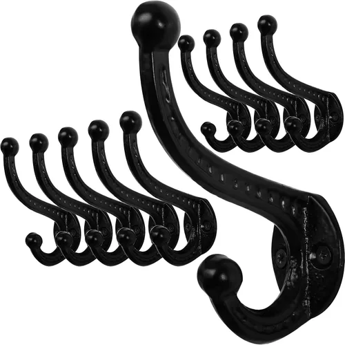 Vista 8 de WEBI Ganchos rústicos para abrigos: 5 ganchos de hierro fundido para colgar, ganchos de pared antiguos resistentes para toallas, batas, granja Negro
