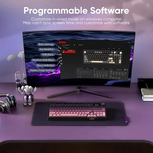 Vista 8 de RedThunder Teclado mecánico inalámbrico K95, pantalla y perilla TFT, conexión de modos de viaje, teclado personalizado de intercambio en caliente