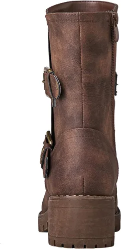 Vista 5 de GLOBALWIN Lace up Mid Calf Motorcycle Fashion Festival Boots Combat Riding Military Boots for Women