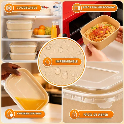 Vista 3 de Kaderron 50 Pack 20 OZ Large Paper Bowls with Lids with Spoons and Forks, Heavy Duty Disposable Meal Prep Containers for Party, Soak-Proof and
