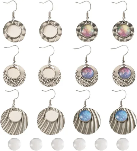 Vista 8 de FASHEWELRY 20 piezas bandejas de bisel de acero inoxidable para aretes geométricos configuración de bisel en blanco corazón luna redondos aretes