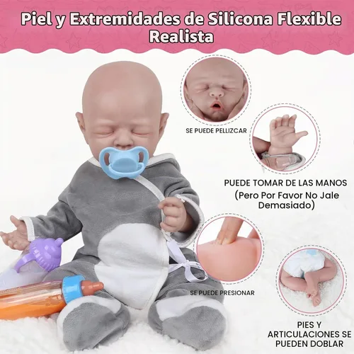 Vista 4 de Vollence - Muñeca de silicona de cuerpo completo de 18 pulgadas, ojos realistas cerrados, platino renacido, niño realista