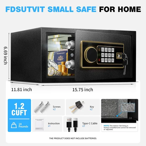 Vista 8 de Caja de seguridad para el hogar, caja de seguridad de acero para oficina y hogar, teclado electrónico digital, sistema de alarma y estante