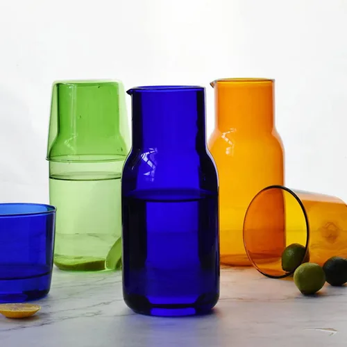 Vista 6 de Juego de jarras de agua de vidrio para mesita de noche con taza, jarra de vidrio con tapa para enjuague bucal para dormitorio, baño, jugo, vino
