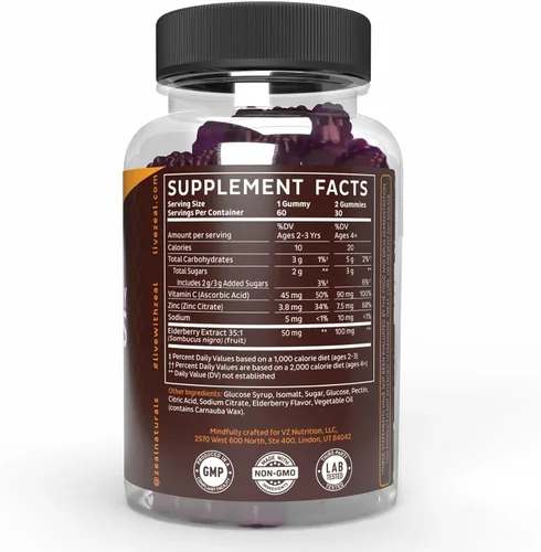 Vista 5 de Zeal Naturals Sambucus Gomitas de saúco + zinc + vitamina C - Suplemento diario para niños y adultos - Gomitas de vitamina fáciles de masticar - 100