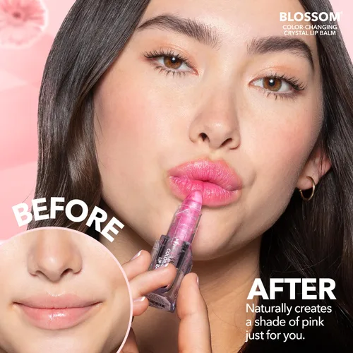 Vista 3 de Blossom Lip Gloss - Bálsamo labial hidratante con pH para labios, aroma a fresa, tinte brillante que cambia de color, infundido con flores reales