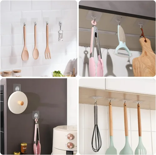 Vista 2 de Paquete de 30 ganchos autoadhesivos resistentes de 13 libras (máx.) para colgar en la pared, impermeables, a prueba de aceite, para baño, ducha