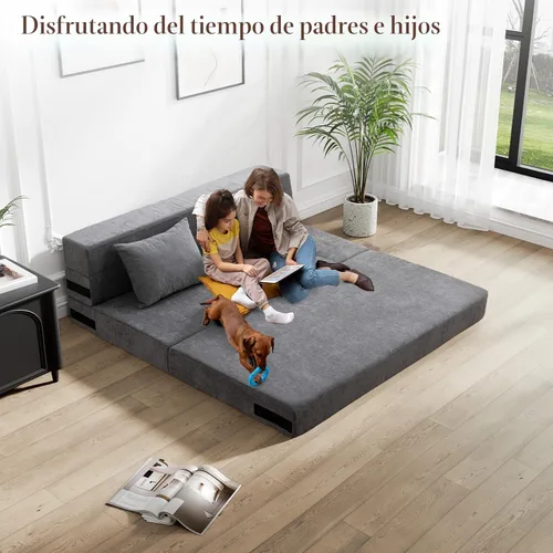 Vista 7 de HOMFINE Sofá cama plegable - Silla cama convertible con cojín, sofá cama plegable, colchón de espuma viscoelástica para piso, sofá futón, sofá
