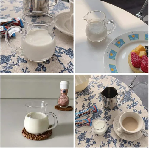 Vista 6 de DGQ Jarra clásica de vidrio con asa de 4 onzas, paquete de 2 vertedores de leche, mini crema para café, té, jarabe de arce