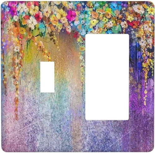 Vista 115 de Mid Century Morden Boho - Placa de pared para interruptor de luz dúplex de 1 banda, placa frontal decorativa eléctrica para receptáculo para baño