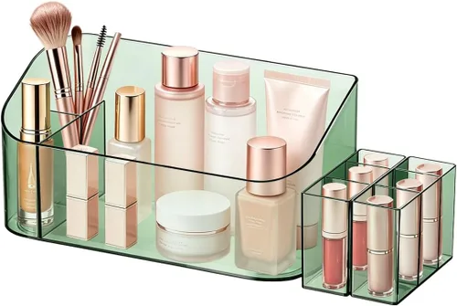 Vista 14 de SUNFICON Bandeja Soporte Organizador de Maquillaje Estuche Expositor de Cosméticos de Mesa Escritorio Tocador Encimera Baño Pared Gabinete Caja