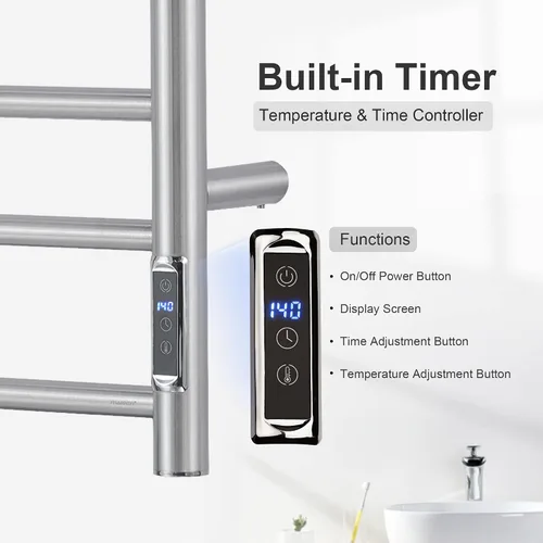 Vista 2 de Calentador de toallas con temporizador integrado ETW44-2S para baño, calentador de toallas de baño montado en la pared, calentador de toallas