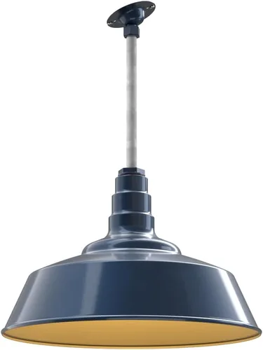 Vista 53 de Steel Lighting Co. Manhattan Warehouse Light Colgante montado en el techo Cúpula de 20 pulgadas vástago de 12 pulgadas Luz de granero
