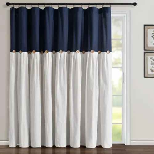 Vista 14 de Lush Decor - Cortinas de lino con botones de estilo granja, panel individual, diseño plisado de dos tonos de 40 pulgadas de ancho x 108 pulgadas