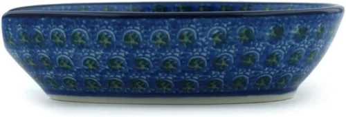 Vista 3 de Auténtico soporte de cuchara de cerámica polaca en diseño de amapolas azules hecho a mano en Bolesławiec Polonia por Ceramika Artystyczna +