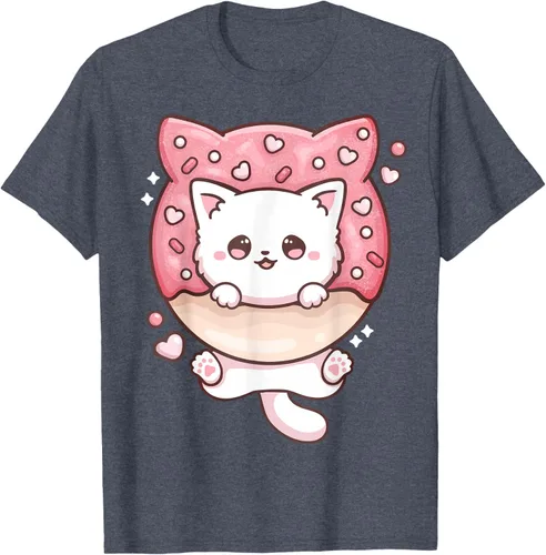 Vista 102 de Camiseta Kawaii Cat Donut Anime Lover Otaku, Negro
