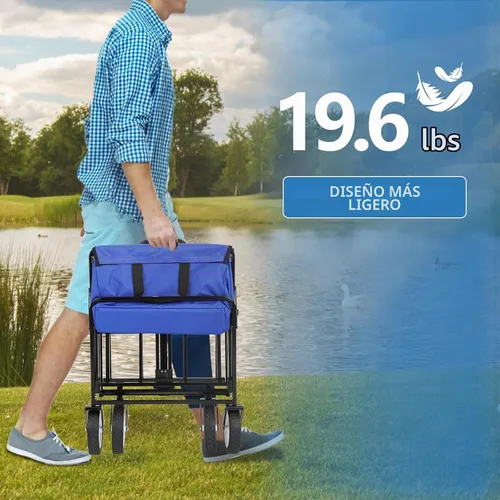 Vista 3 de Carros plegables de alta resistencia con ruedas, mango ajustable, carrito de playa plegable para comestibles al aire libre, pesca, campamento Azul