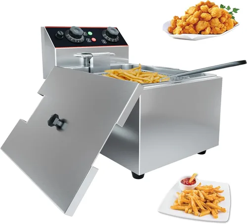 Vista 9 de GarveeHome Freidora comercial con canasta, 6.3 QT/6 L de acero inoxidable freidora eléctrica para encimera con control de temperatura