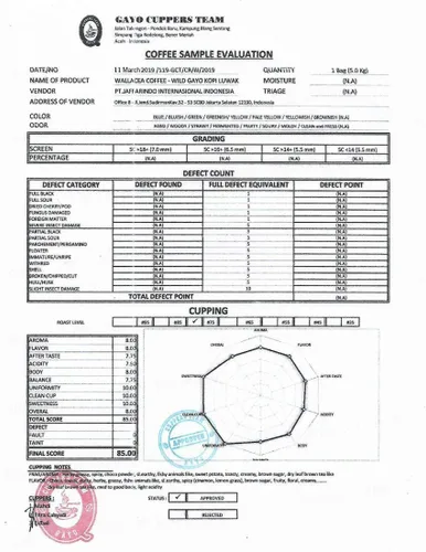 Vista 2 de Café Wallacea Certificado Café Molido de Civeta Kopi Luwak, Café de Civeta, Kopi Luwak de Gayo Sumatra Indonesia bajo en ácido tostado medio oscuro