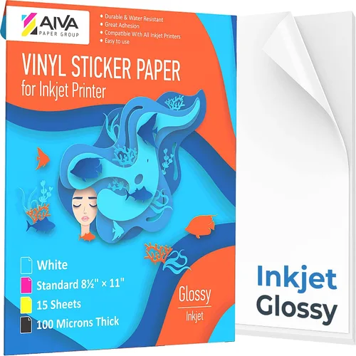 Vista 11 de Papel adhesivo de vinilo para imprimir - Papel impermeable para calcomanías para impresora de inyección de tinta - 30 hojas autoadhesivas - Blanco