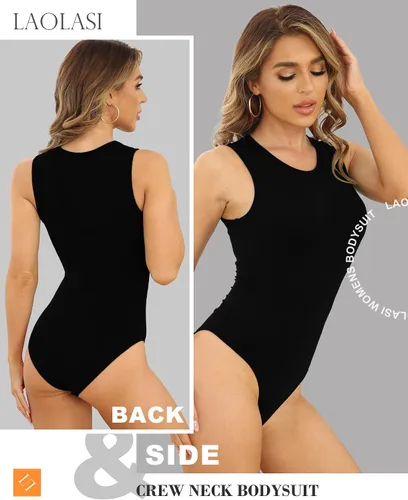 Vista 4 de LAOLASI Traje de cuerpo básico sin mangas con cuello redondo para mujer camisetas sin mangas