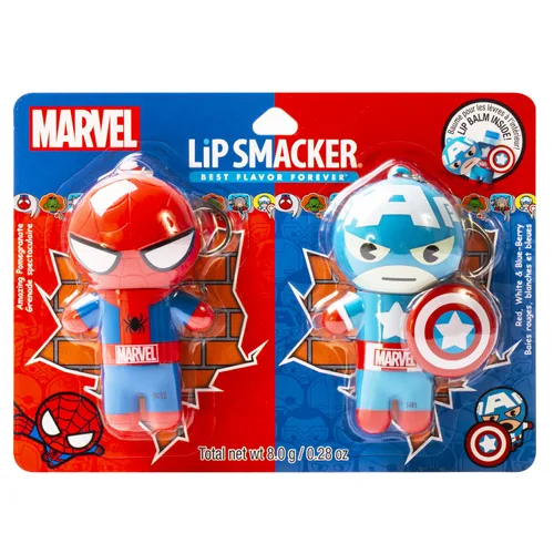 Vista 5 de Lip Smacker Marvel, llavero, bálsamo labial para niños - Spiderman y Capitán América