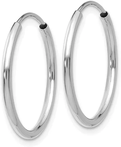 Vista 2 de Aretes de aro continuos sin fin de oro blanco de 14 quilates, (tubo de 0.059 in)