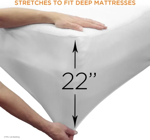 Vista 6 de TRU Lite Bedding Protector de colchón impermeable tamaño individual XL, funda de colchón segura y limpia, protector de cama de rizo de algodón