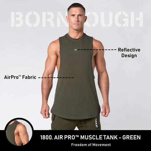 Vista 2 de Born Tough Camiseta sin mangas de entrenamiento de gran tamaño para hombre y corte atlético, para gimnasio, para entrenamiento, culturismo y correr