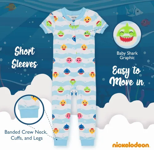 Vista 5 de Nickelodeon Boys' Baby Shark 2-Pack Footless One Piece Snug-fit Cotton Pajamas