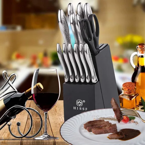 Vista 7 de Juego de cuchillos para cocina con bloque, juego de cuchillos de cocina de 14 piezas con afilador integrado, cuchillos de cocina profesionales