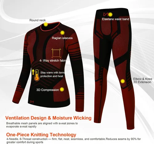 Vista 2 de MEETWEE - Ropa interior térmica para mujer, conjunto de primera capa de compresión para invierno, pantalones largos forrados de forro polar