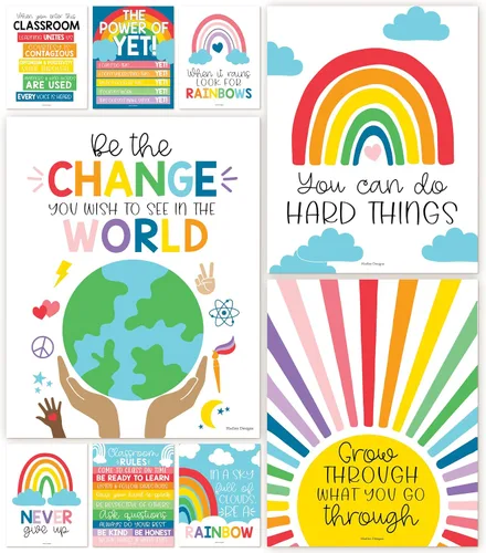 Vista 26 de Hadley Designs Póster motivacional para decoración de aula, 9 pósteres de aula de mentalidad de crecimiento, decoración de pared inspiradora