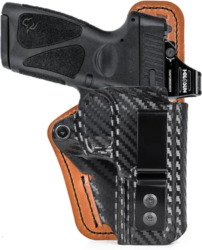 Vista 7 de Funda Taurus G3C con respaldo de almohadilla de espuma, IWB Optics Cut Kydex y funda híbrida de cuero para llevar el apéndice