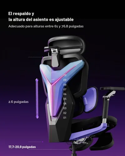 Vista 7 de AutoFull G7 Silla ergonómica RGB para juegos, silla de malla certificada IGR con soporte lumbar de 3 zonas, ajuste de 22 puntos, reposabrazos