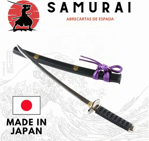 Vista 2 de Samurai - Abrecartas con espada, mini katana con soporte de exhibición de 8.3 pulgadas, fabricado en Japón (negro)