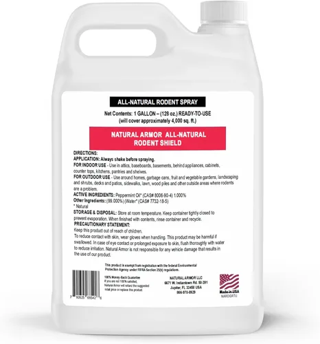 Vista 2 de Natural Armor Repelente de menta para ratones/ratas y roedores. Spray natural para uso en interiores y exteriores, escudo contra roedores - 128 fl